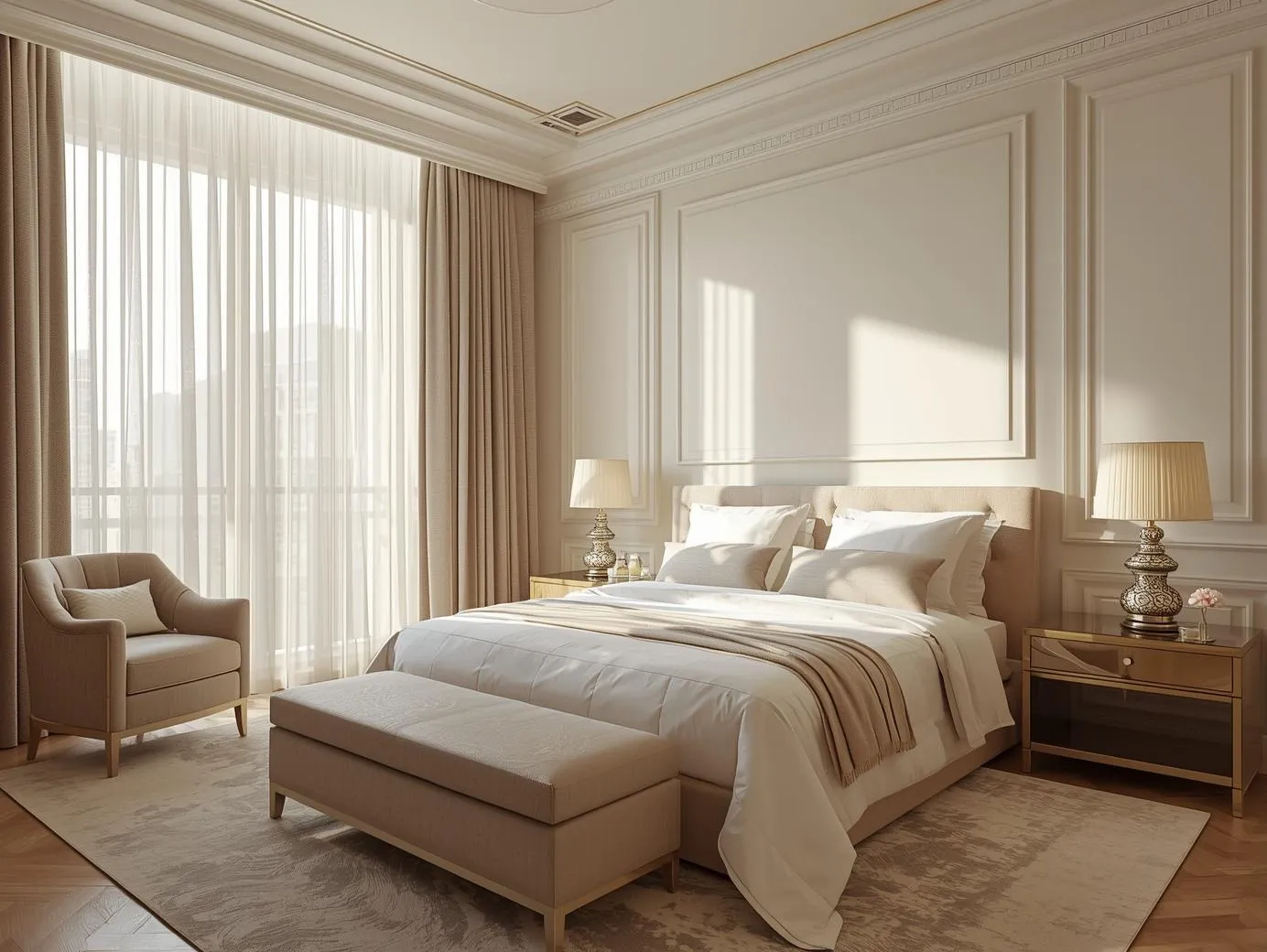 Peaceful feng shui bedroom layout with natural lighting creating harmonious sleep environment